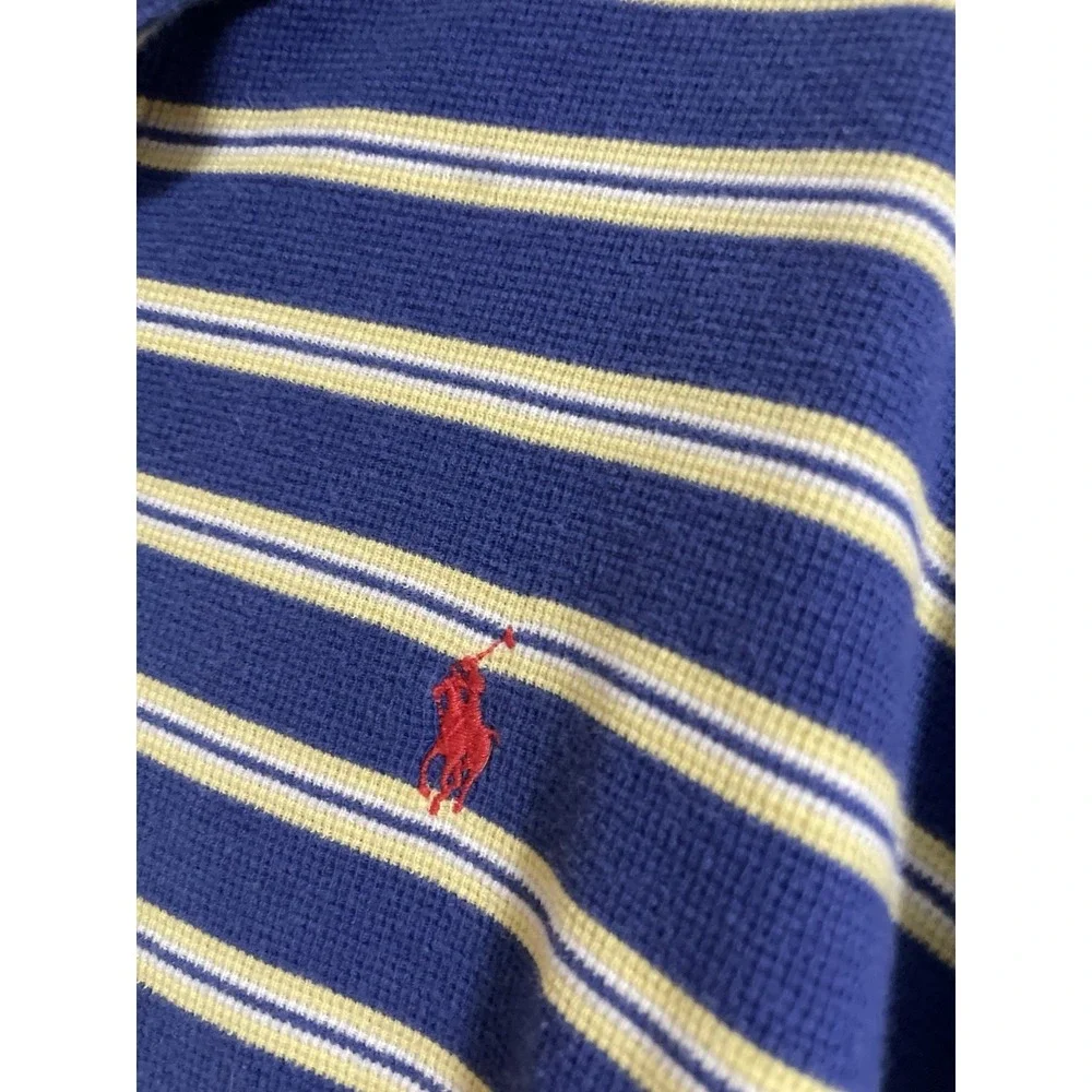 vintage polo ralph lauren Polo Shirt Mens M Yellow Blue Stripped‎ Cotton Classic
